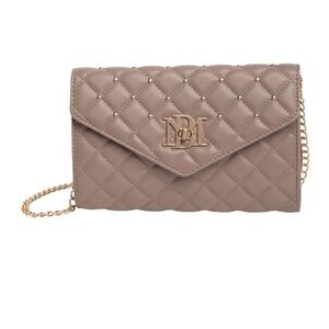 Badgley Mischka Taupe Diamond Quilted Crossbody Clutch